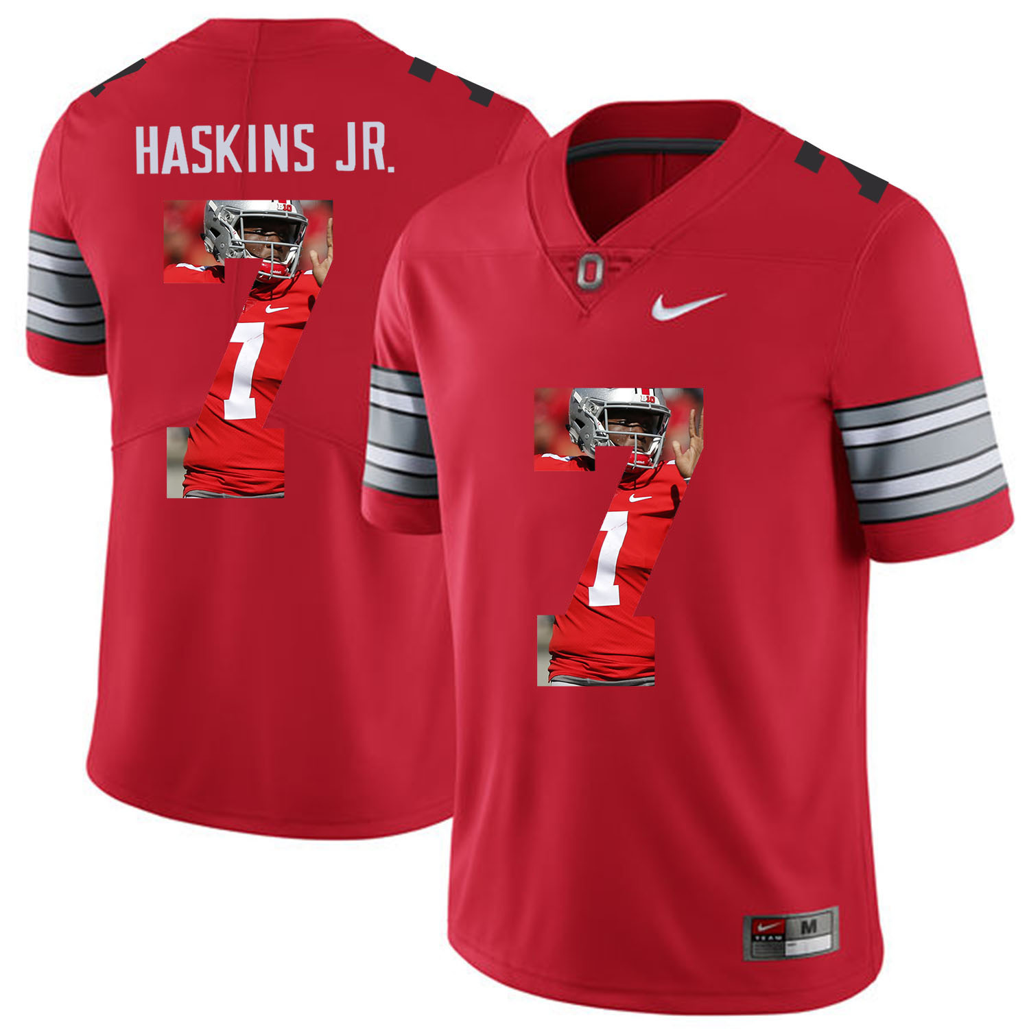 Men Ohio State 7 Haskins jr Red Fashion Edition Customized NCAA Jerseys